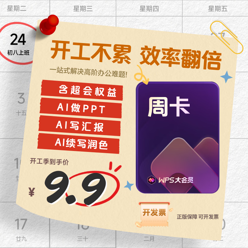 WPS Office���Ա�ܿ� ��������Ա���й���+WPS AI 1T�ƿռ亣��ģ����Դ 9.99Ԫ