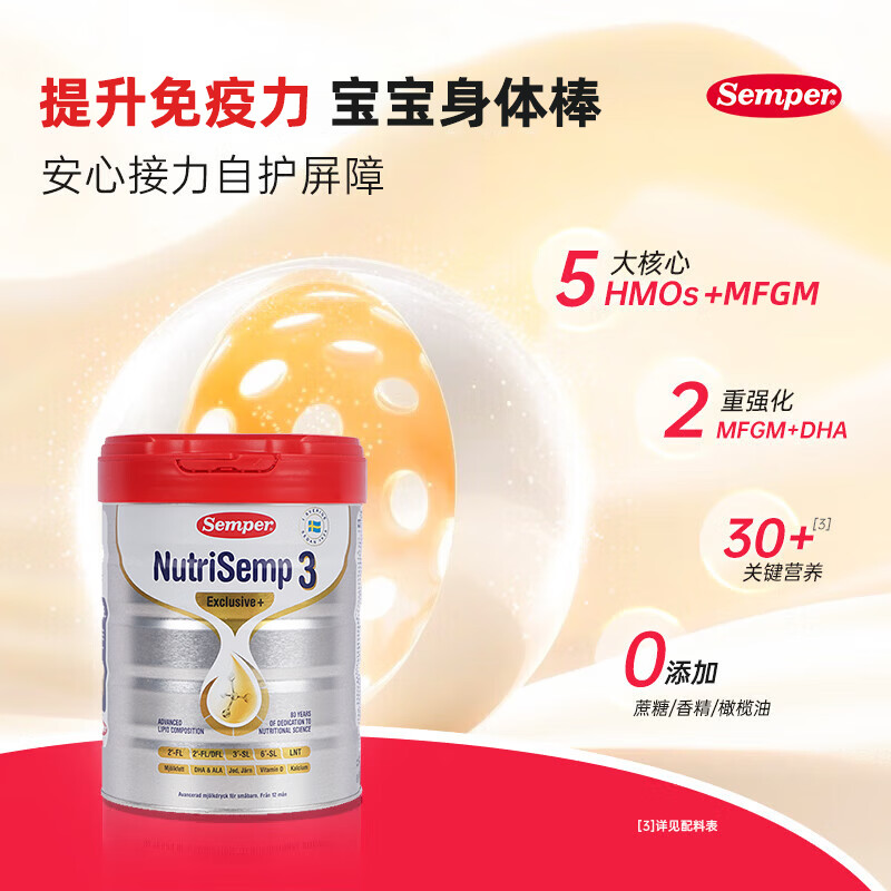 森宝（Semper）红罐Pro版官方正品 集罐送赠品 5HMOs婴儿配方奶粉 原装进口 800g 【正品保证】3段6罐 效期27年11月