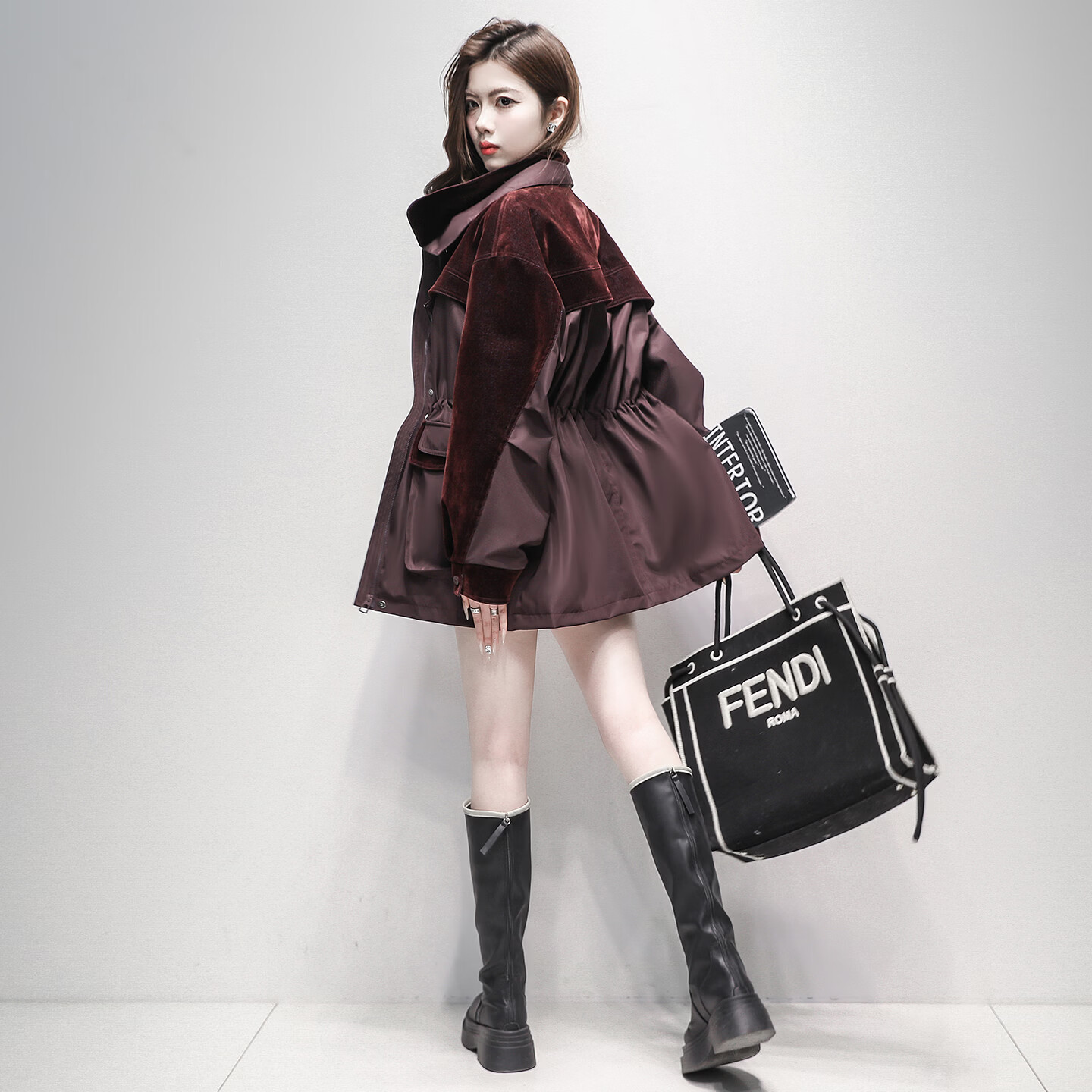 靓丽芭娜（LIANGLIBANA）女士外套2026春季新款小个子时尚休闲牛仔拼接风衣收腰系带外套女 酒红色 XL 京东折扣/优惠券