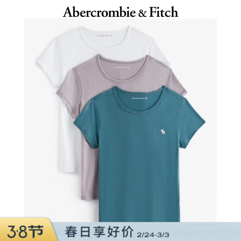 Abercrombie & Fitch经典小麋鹿图案女装夏季美式3件组合装圆领短袖T恤139-4670 多色 XS 160/84A