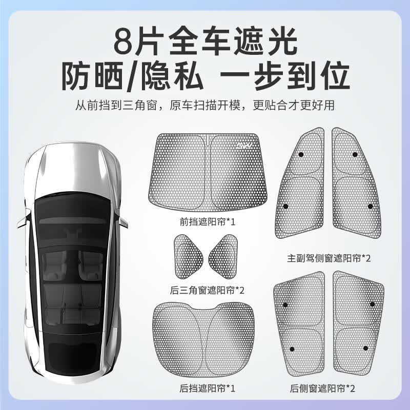 3W适用于特斯拉焕新ModelY全车防晒遮阳挡户外车窗隐私8件套