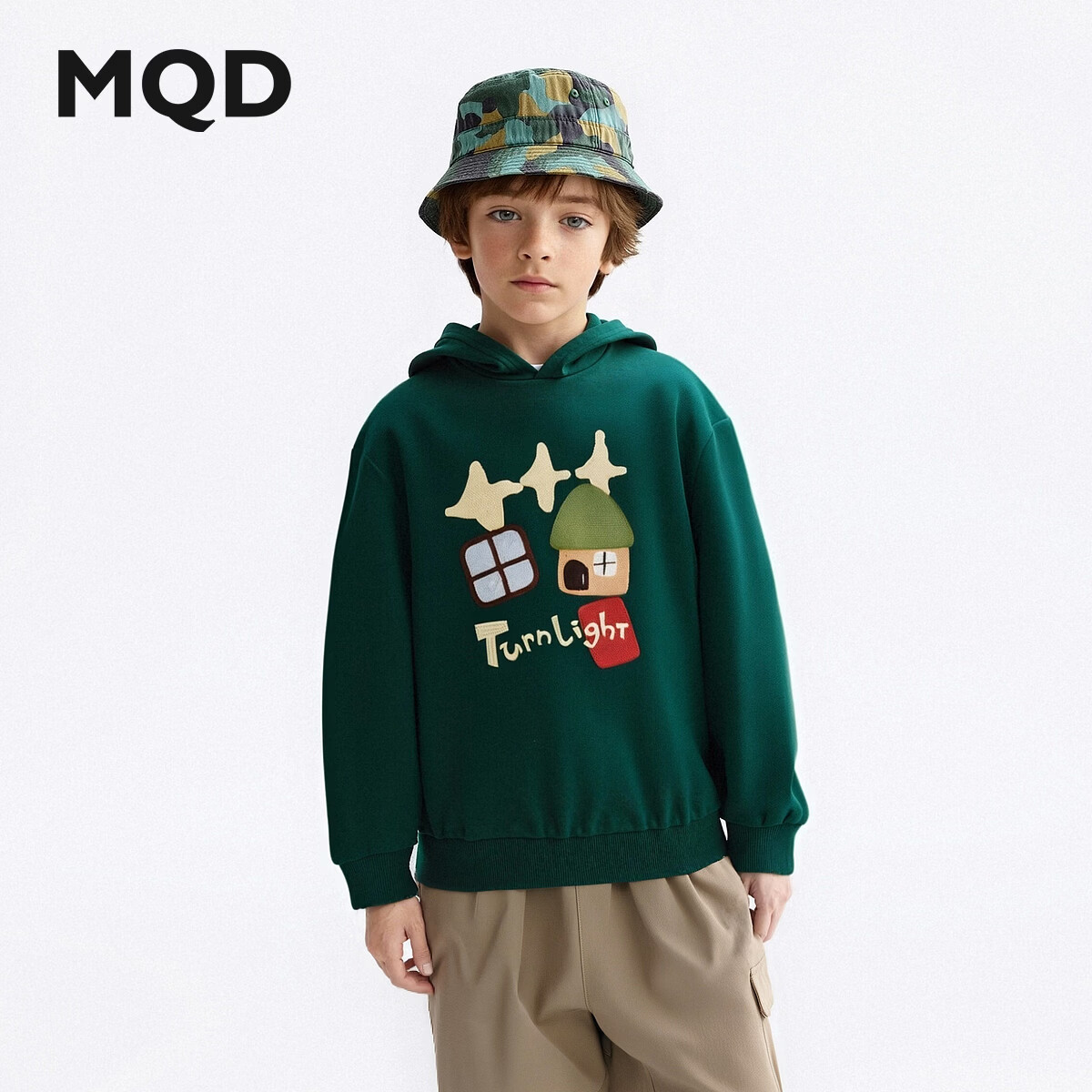 马骑顿【环保天然】MQD童装男童连帽卫衣秋季新款儿童艺术卡通上衣 墨绿 150