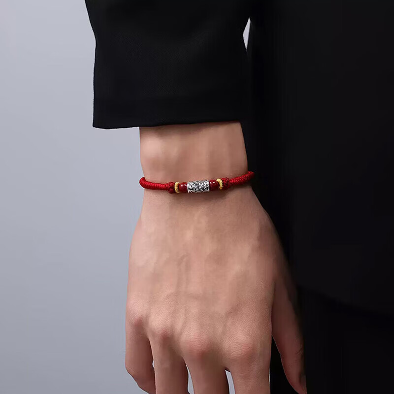 MOLC馬年本命年紅繩手鏈男款999銀編織手繩女情人節(jié)新年禮物送男友 【馬上有?！孔沣y手繩+浪漫6朵花禮盒