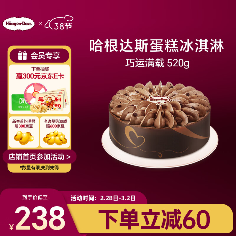 哈根达斯巧运满载蛋糕冰淇淋 520g/6寸 生日蛋糕三八节女神礼物配送上门