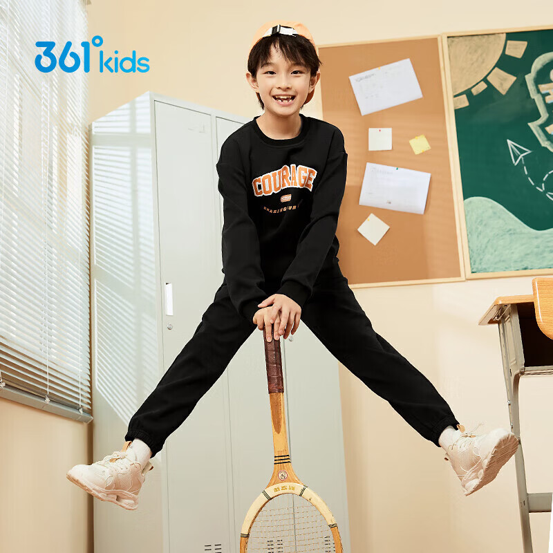 361°童装男童长袖针织套装儿童百搭年春秋新款女童圆领运动套装 经典黑/经典黑 110 cm