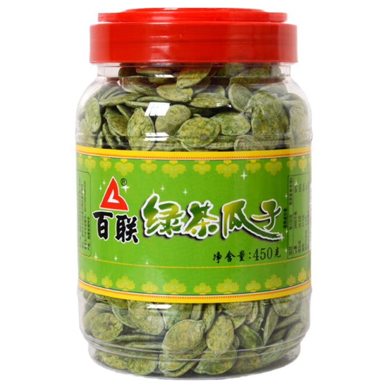 百聯(lián)福建百聯(lián)瓜子百聯(lián)綠茶瓜子南瓜子大顆粒抹茶味白瓜子450克/桶批發(fā) 450克/桶