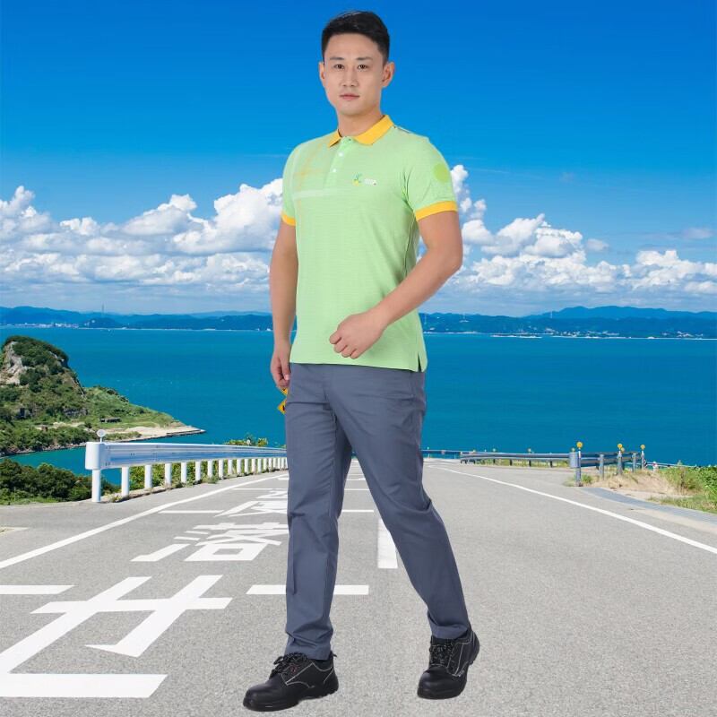 学子言中石化夏季工作服易捷工服加油站新款防静电短袖T恤裤子POLO衫 套装 XL 175