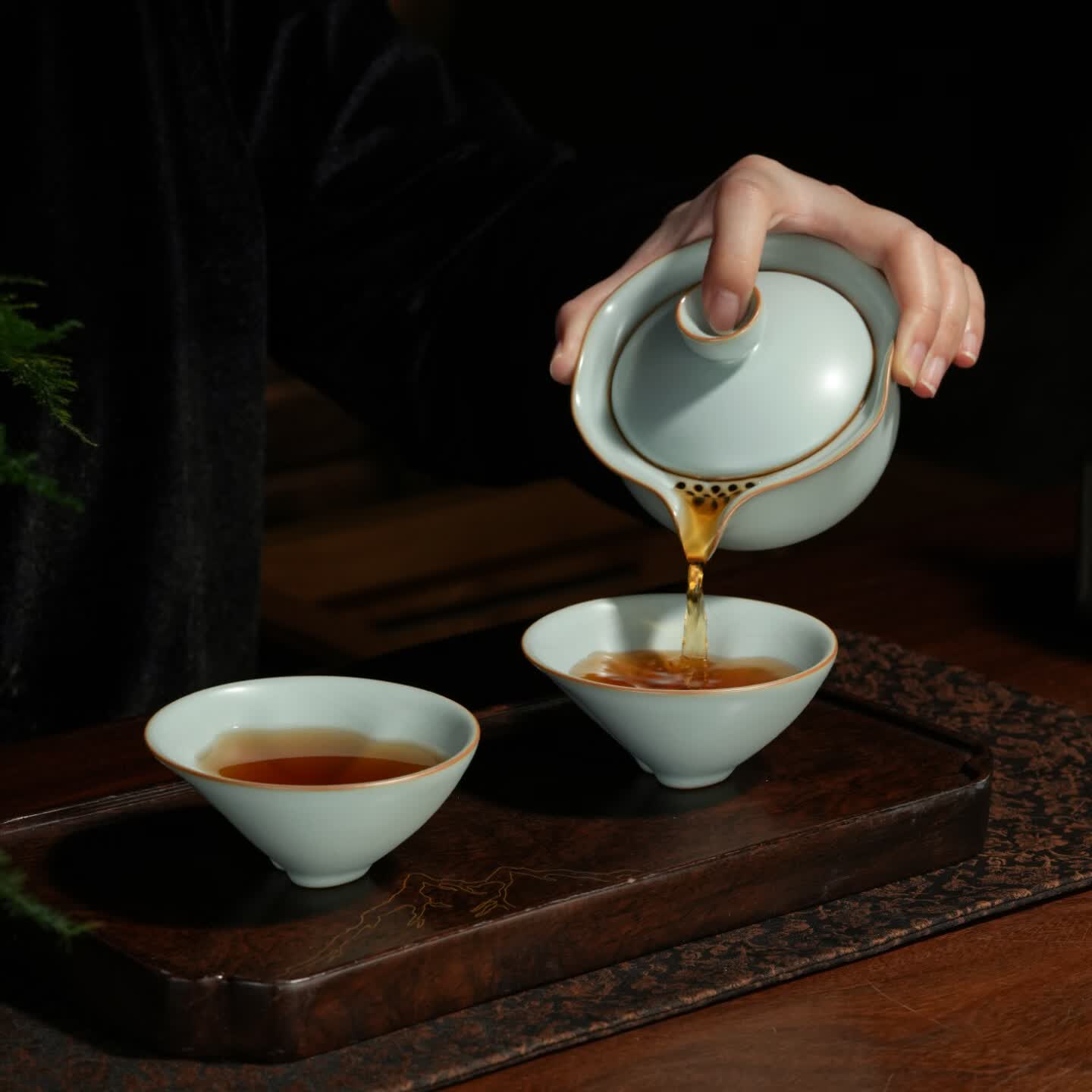仁慈佑物整套茶具套装 天青色手工汝窑 景德镇产 礼盒装乾坤茶组 乾坤茶组 不开片汝窑