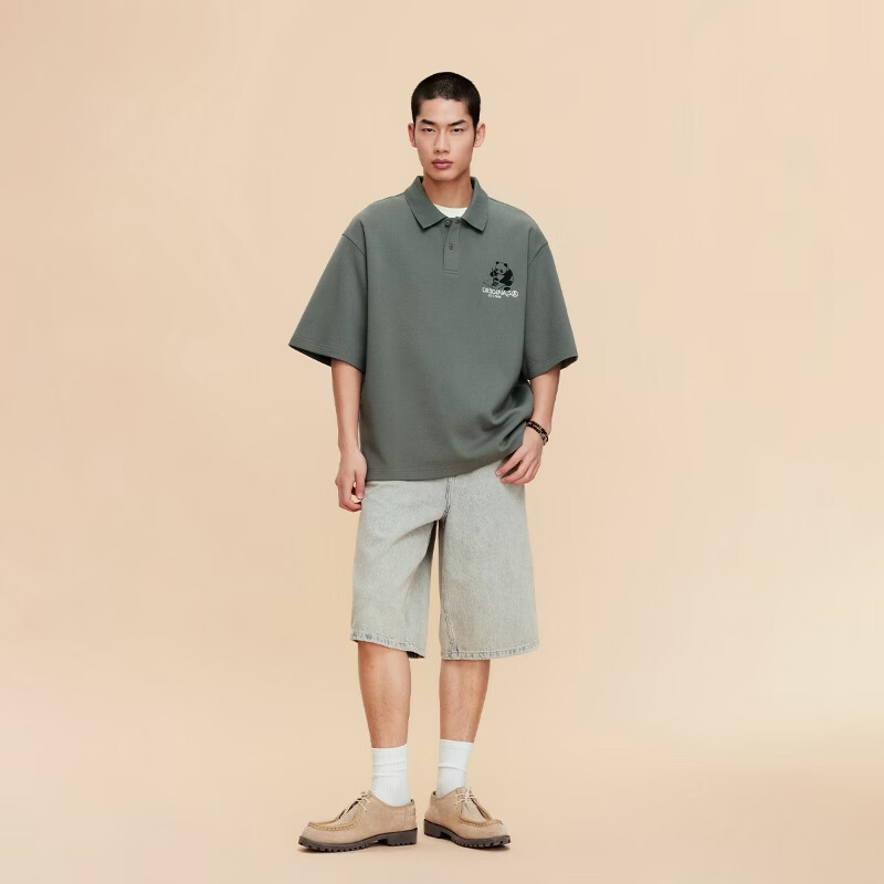 杰克·琼斯(JACK&JONES)26年夏季polo衫男潮流休闲宽松落肩翻领短袖t恤男装好运熊猫 S58龙舌兰绿 XL (185)