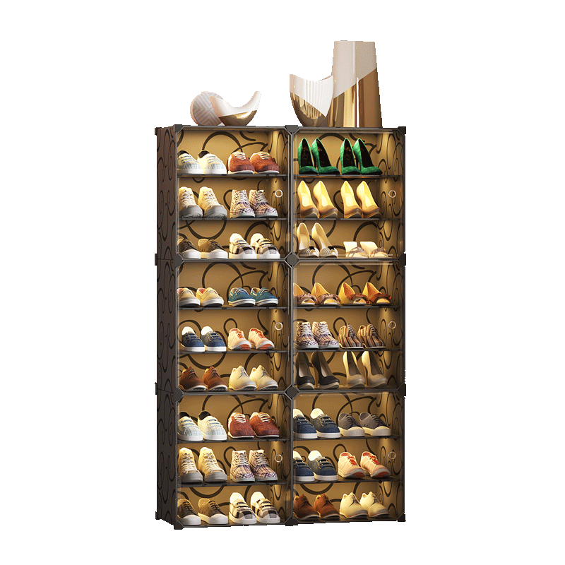 洁然 鞋柜现代简约防尘鞋架多层简易超薄客厅进门口鞋橱 黑色透明门【2列9层】