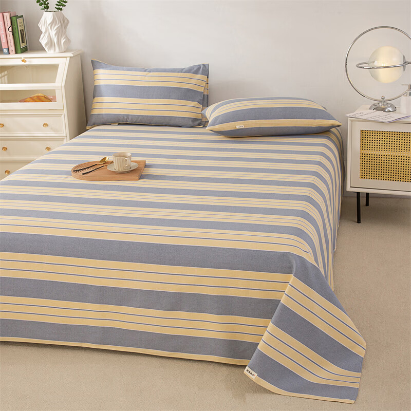 雅鹿加厚老粗布床单单件100原棉亚麻床罩学生宿舍被单三件套单人 温馨 单床单120*230cm