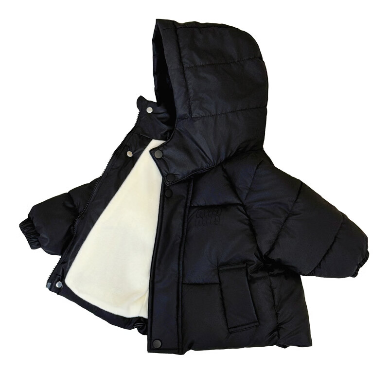 甜贝星秋冬季儿童棉服男童女童中小童宝宝加绒加厚保暖棉袄棉衣PU皮外套 咖啡色 150 cm