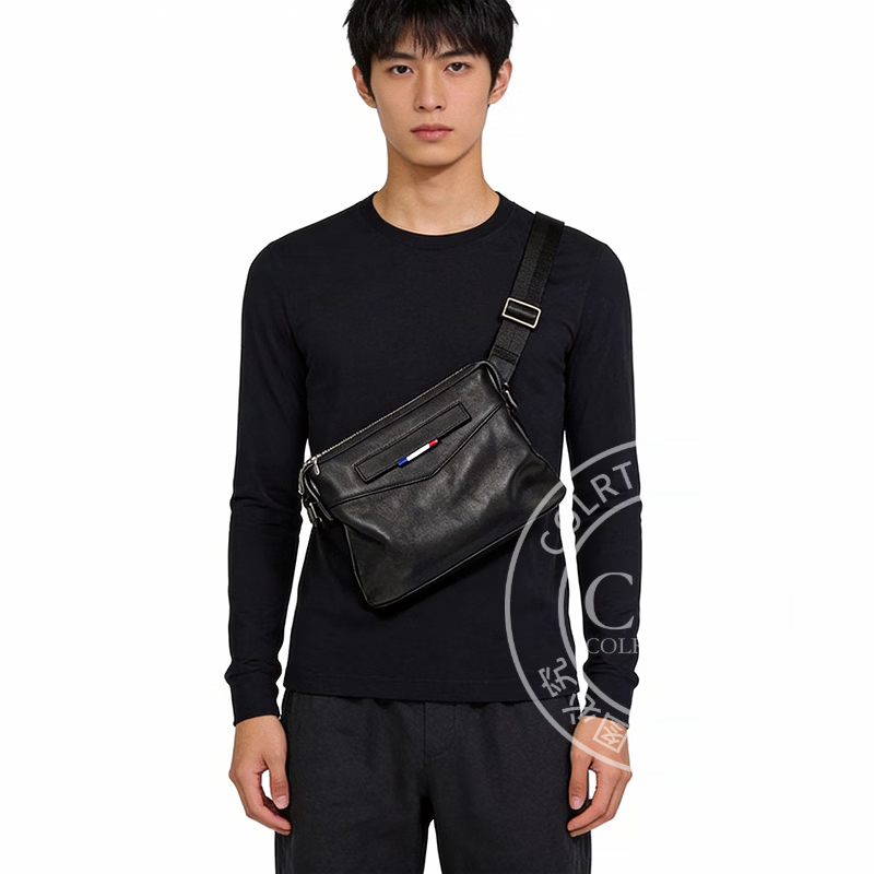 Colrtn Kwecr  男士单肩包新款大容量斜挎包真牛皮时尚背包邮差包情人节礼物男 黑色大号36*26*7（12英寸）