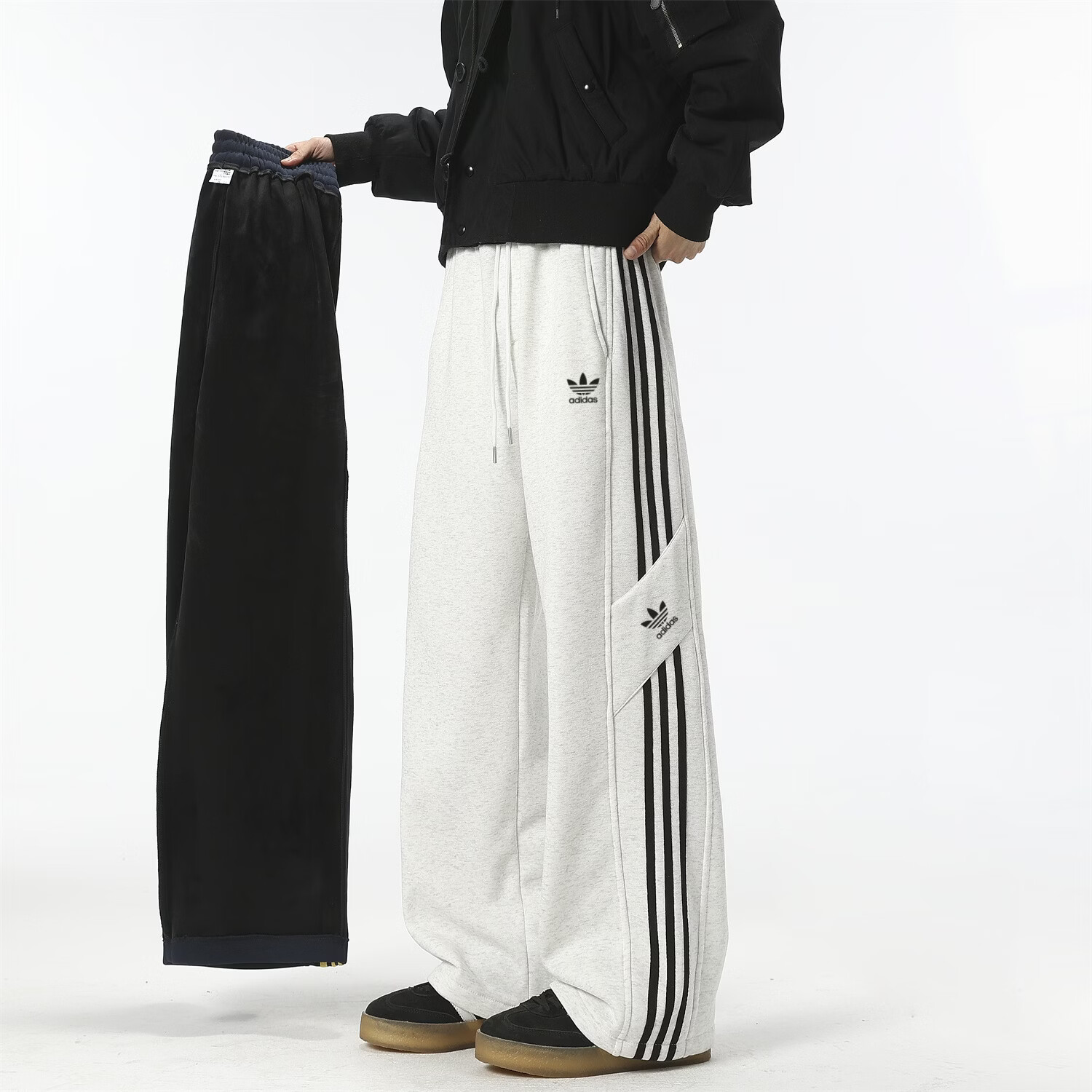 Y-3阿迪三叶草运动春秋长裤新款时尚弯刀裤休闲3条杠学生直筒百搭潮 黑色 2XL 建议体重135~155斤