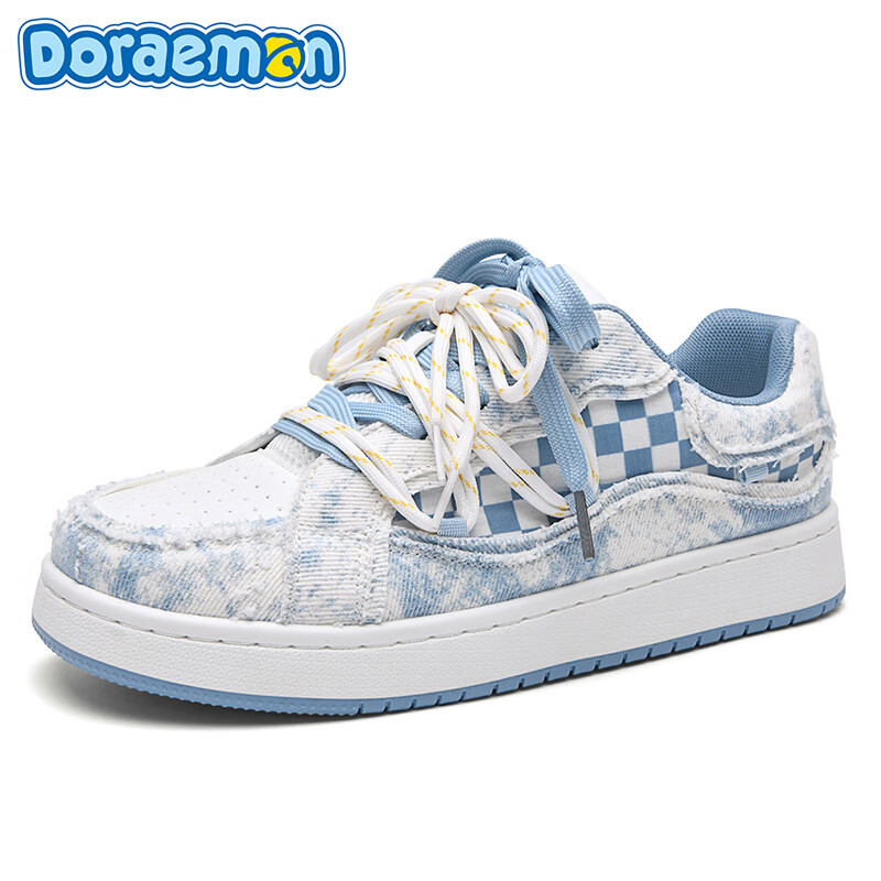 哆啦A梦板鞋男鞋2026春季新款低帮厚底潮鞋增高防滑耐磨运动休闲鞋子男 烟雨蓝 40