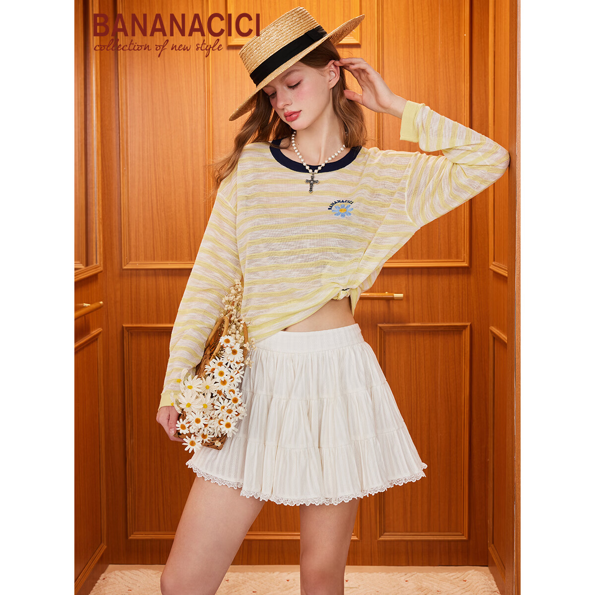 banana cici【阚清子同款】2026年夏季新款多巴胺小雏菊针织衫C252MY591 黄色 S