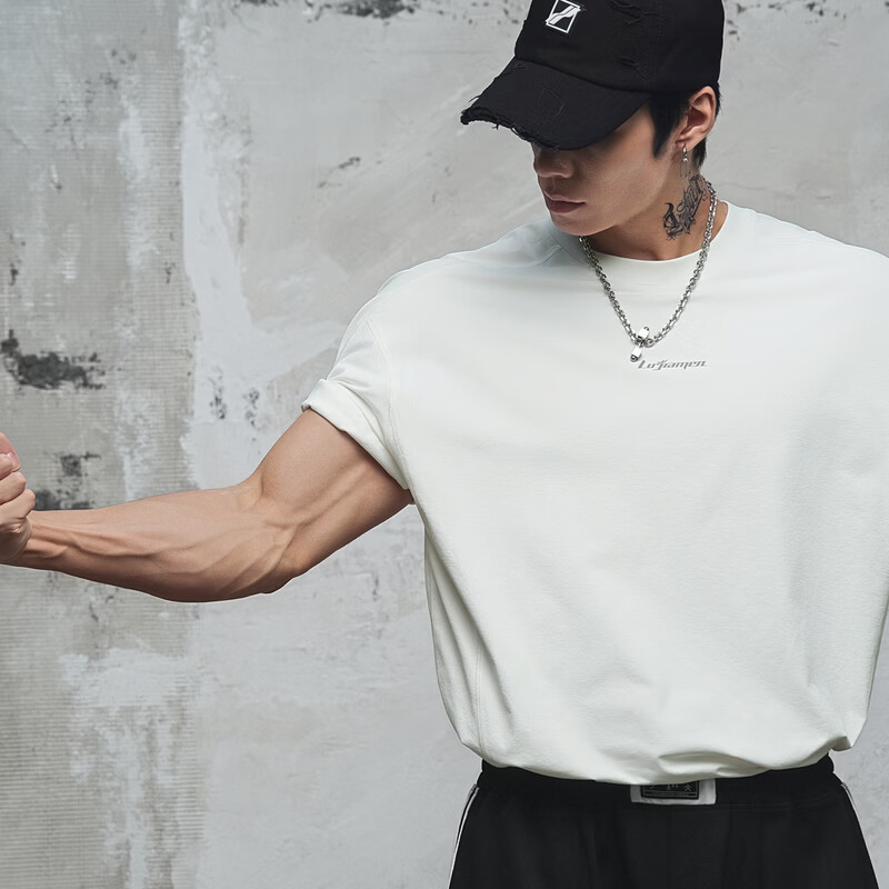 鹿家门运动健身速干T恤男夏季休闲防晒UPF50+短袖冲孔透气运动上衣 黑色 4XL 推荐220-240斤