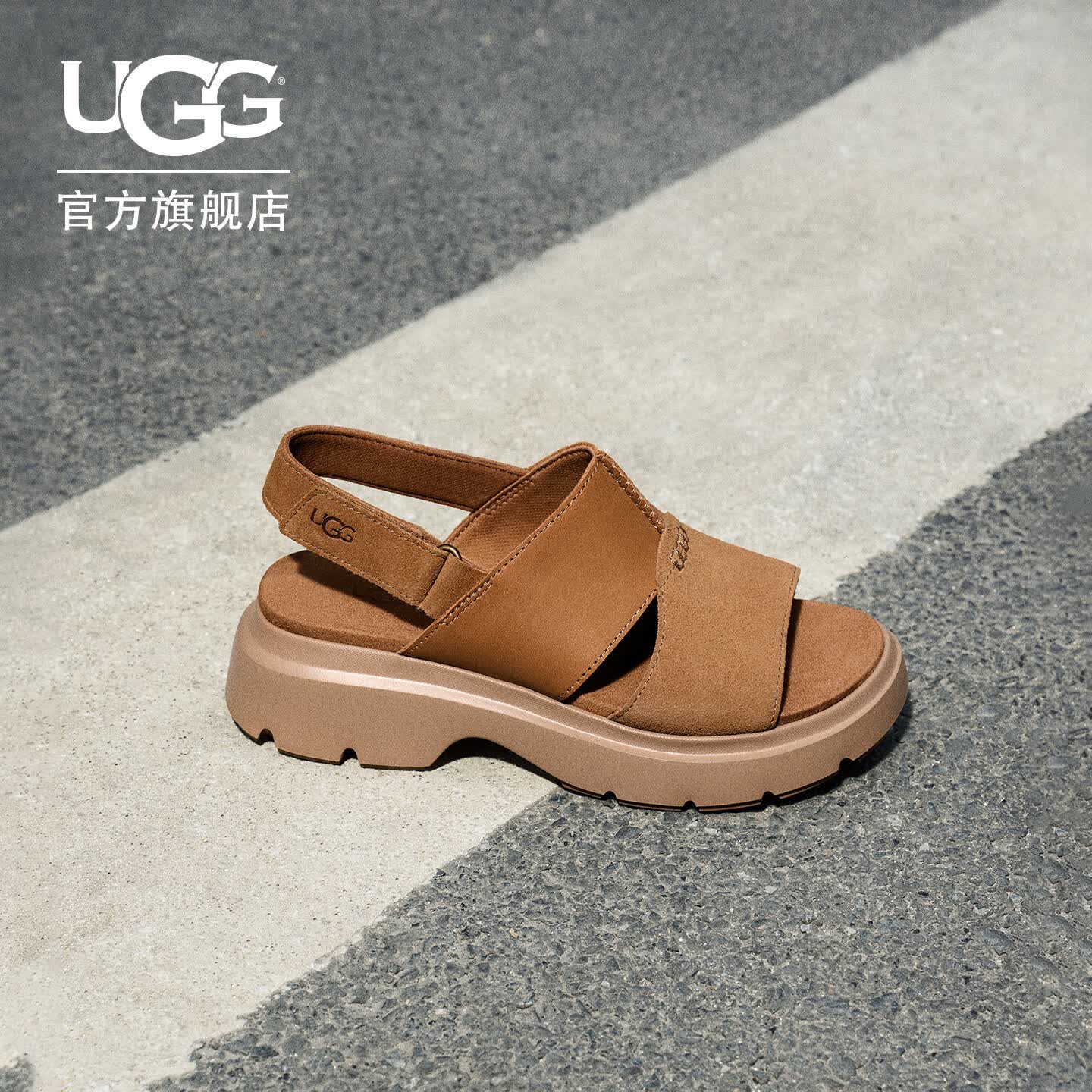 UGG夏季新款女士时尚舒适纯色厚底露趾后跟绑带款休闲凉鞋1178873 CHE | 栗色 37