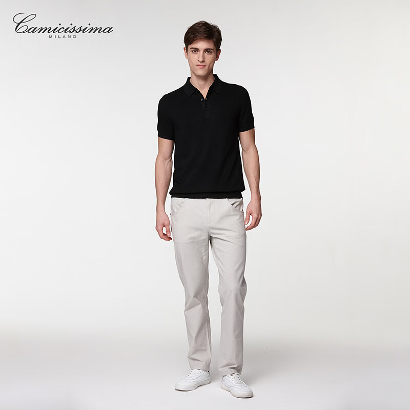 恺米切（CAMICISSIMA）休闲通勤经典男士短袖POLO衫 黑色 均码 50