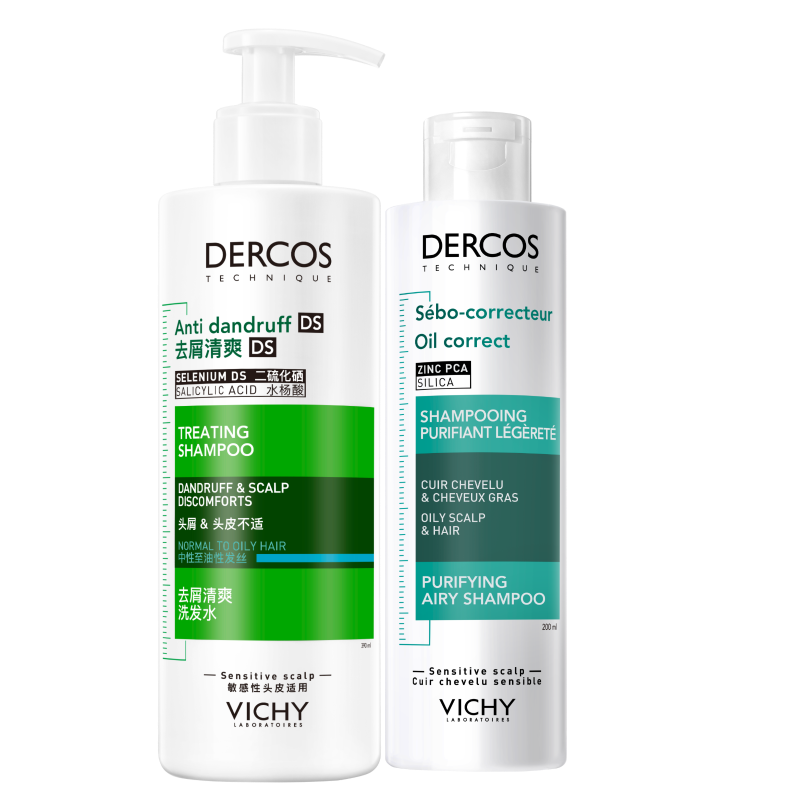 薇姿（VICHY）【马柏全同款】控油去屑洗发水套装 绿标390ml+去油青标200ml