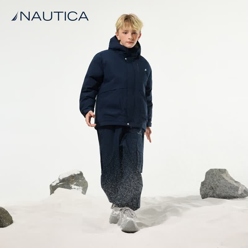 NAUTICA诺帝卡 童装男童女童冲锋户外秋冬季儿童羽绒服大童外衣三防雪壳 绿色 170