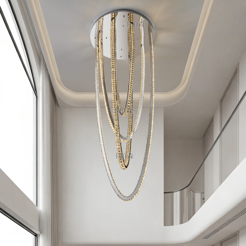 卡伯森简奢复式楼挑空吊灯飘带款客厅大吊灯水晶楼梯灯个性水晶灯 3头60CM【无极+天猫精灵】【全光谱】