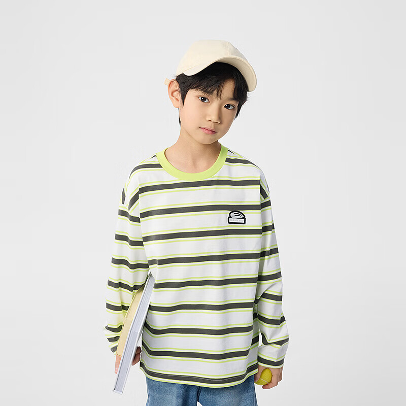 巴拉巴拉童装儿童短袖t恤长袖男童女童打底衫夏款青少年百搭宽松上衣 白黄色调00313-202125100106 150