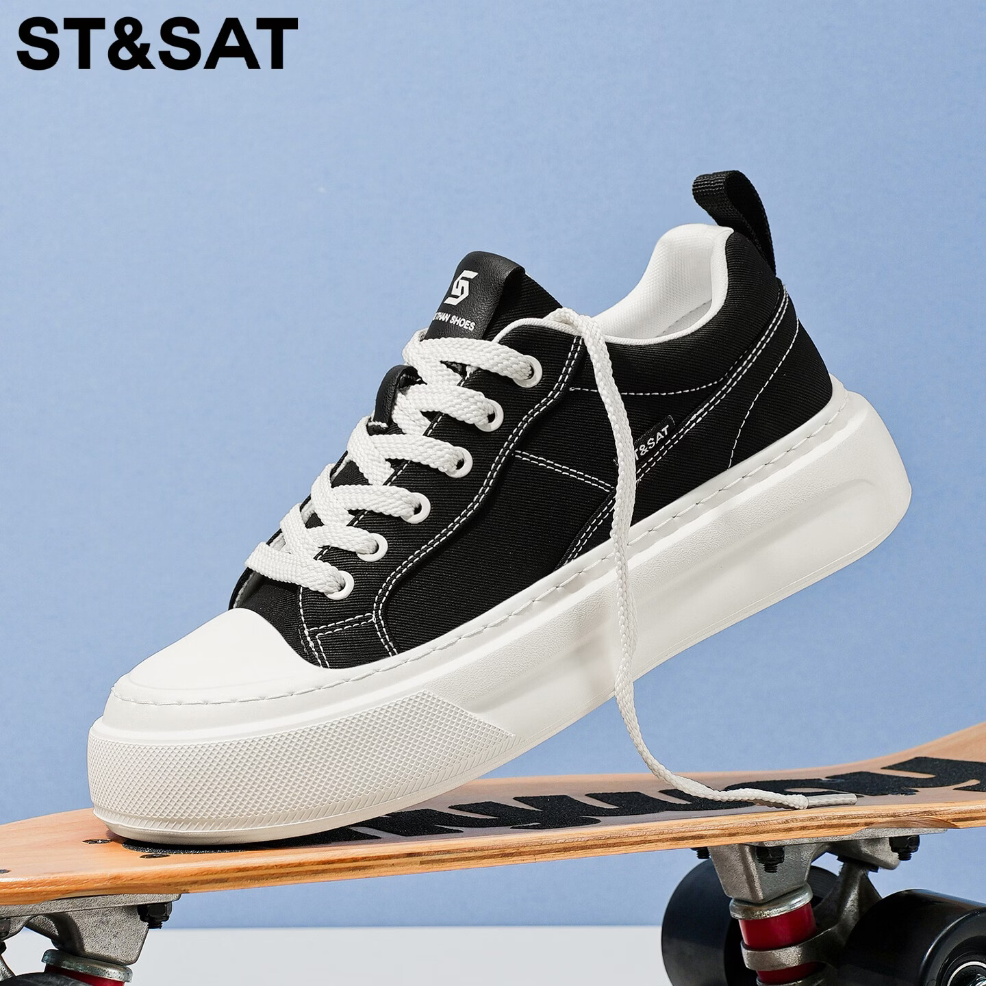 星期六（St&Sat）春季布鞋男透气时尚百搭休闲鞋男户外青少年帆布鞋学生运动板鞋男 黑色 44 (270mm) 标准运动鞋尺码