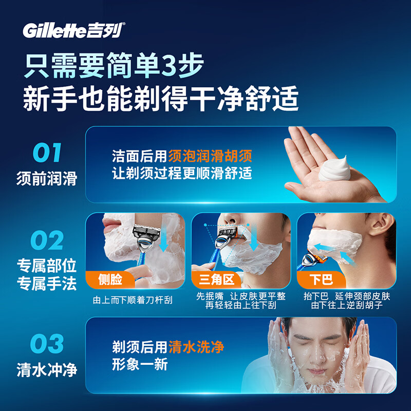 吉列5 剃刮胡须刀 5层刀片头 男士手动剃须 官方旗舰店 非吉利 价格保护 【水感润滑】 1刀架 4刀头 +底座+须泡