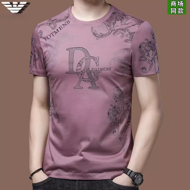 阿玛尼（ARMANI）2026新款桑蚕丝短袖t恤男夏季薄款T恤圆领高端T恤男装潮 22014白色 4XL 190（建议200-220斤）