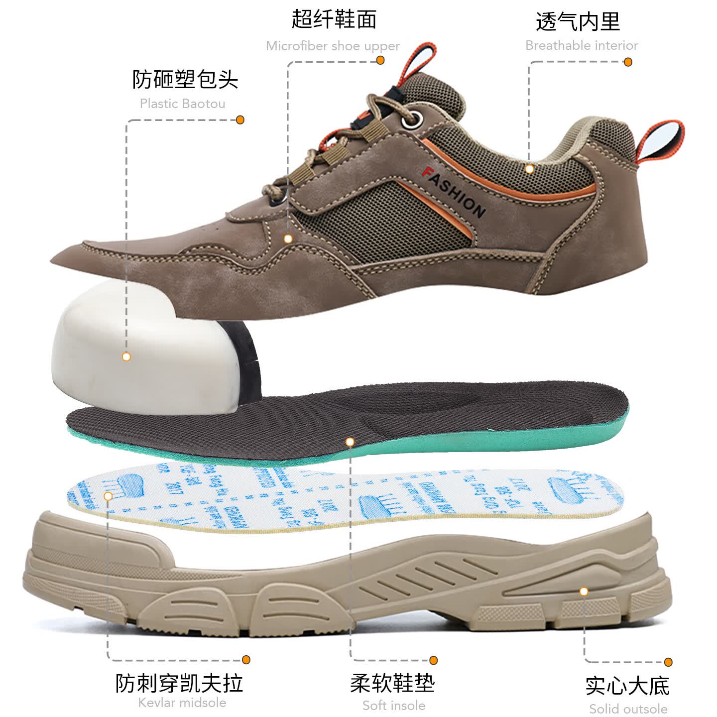 特百伦劳保鞋男士款轻便透气防砸防刺电工绝缘10Kv鞋舒适软底耐磨工作鞋 卡其色四季低帮防砸防刺绝缘10Kv 43