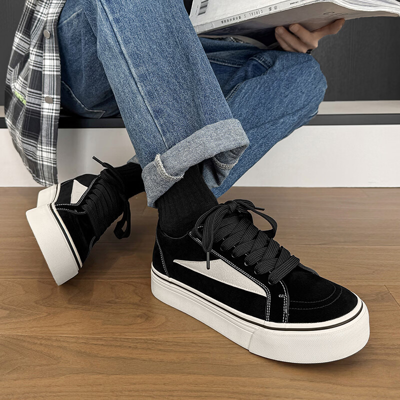 战澈经典黑色软底低帮帆布鞋 男款夏季透气板鞋 韩版百搭休闲鞋 黑色 44