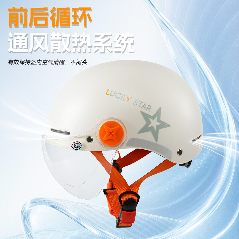 绿源（Luyuan）电动车头盔A类男女通用自行电瓶车骑行夏季半盔摩托机车安全帽 轻量化新品/3C护目镜-卡其 均码