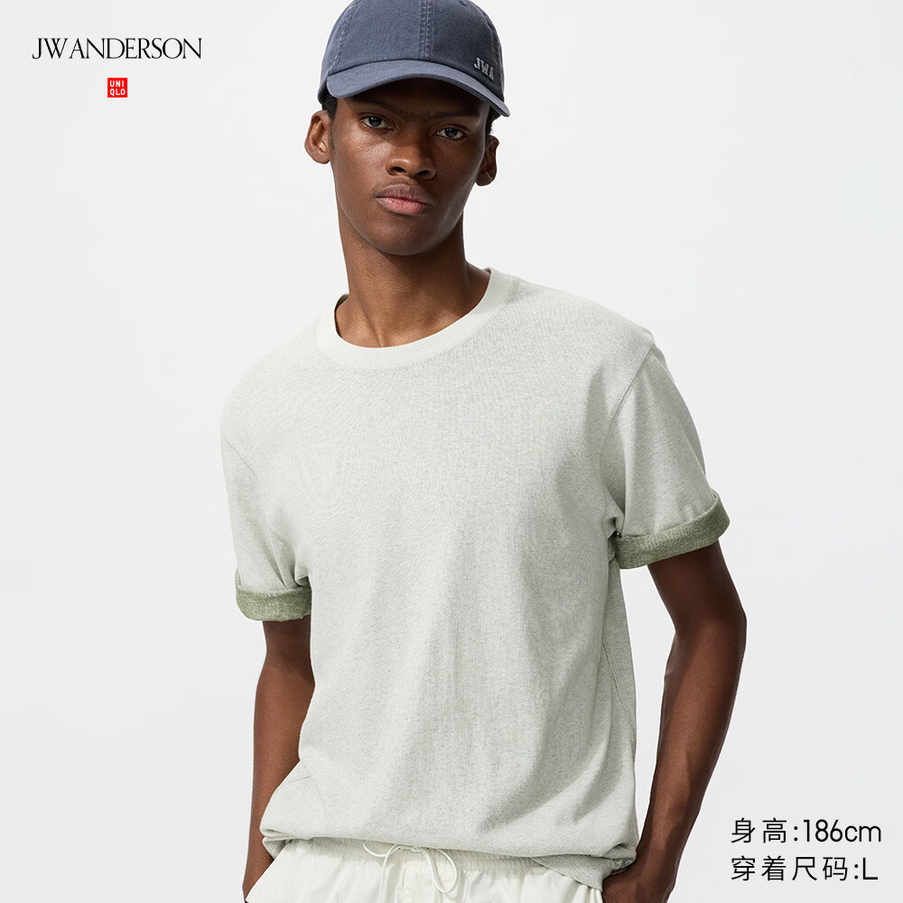 优衣库合作款/男装女装宽松撞色T恤/短袖485454 30 浅米色 L