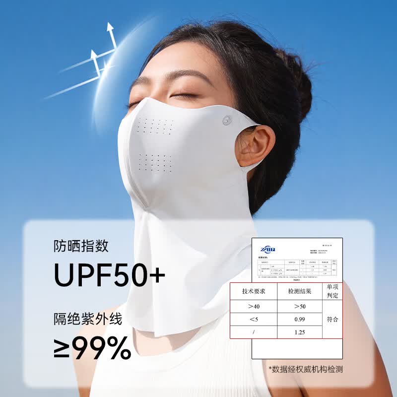 GOLOVEJOY高乐捷防晒面罩女含玻尿酸防紫外线冰丝透气遮阳口罩护脸护颈一体 珊瑚棕【护颈一体/UPF50+】