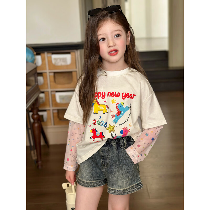 栀了成长记女童装时髦洗水牛仔短裤2026春季儿童新款韩版百搭裤子 深蓝色 短裤 100 cm