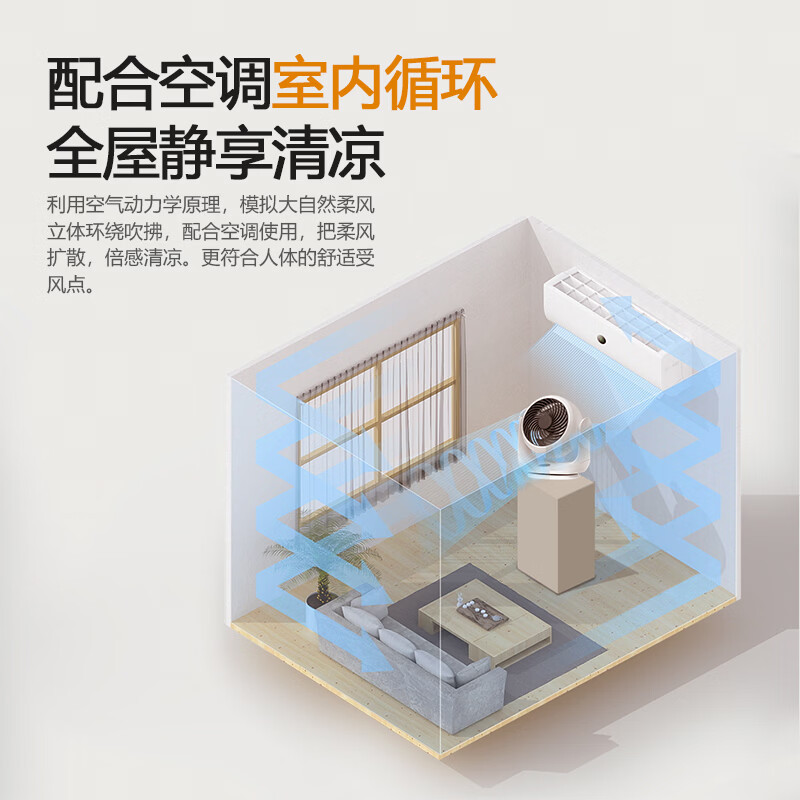 SEEDEN台式风扇空气循环扇家用桌面风扇吸附式遥控学生宿舍办公室床头小风扇轻音涡轮换气扇循环对流电扇 KF-1868【7.5吋9速调节小旋风】