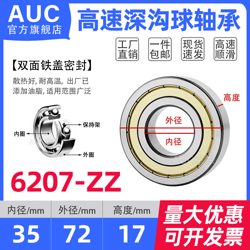 深沟球轴承6200 6201 6202 6203 6204 6205 6206 6207 6208ZZ 铁封 6207-ZZ【高速】尺寸35*72*17 其他