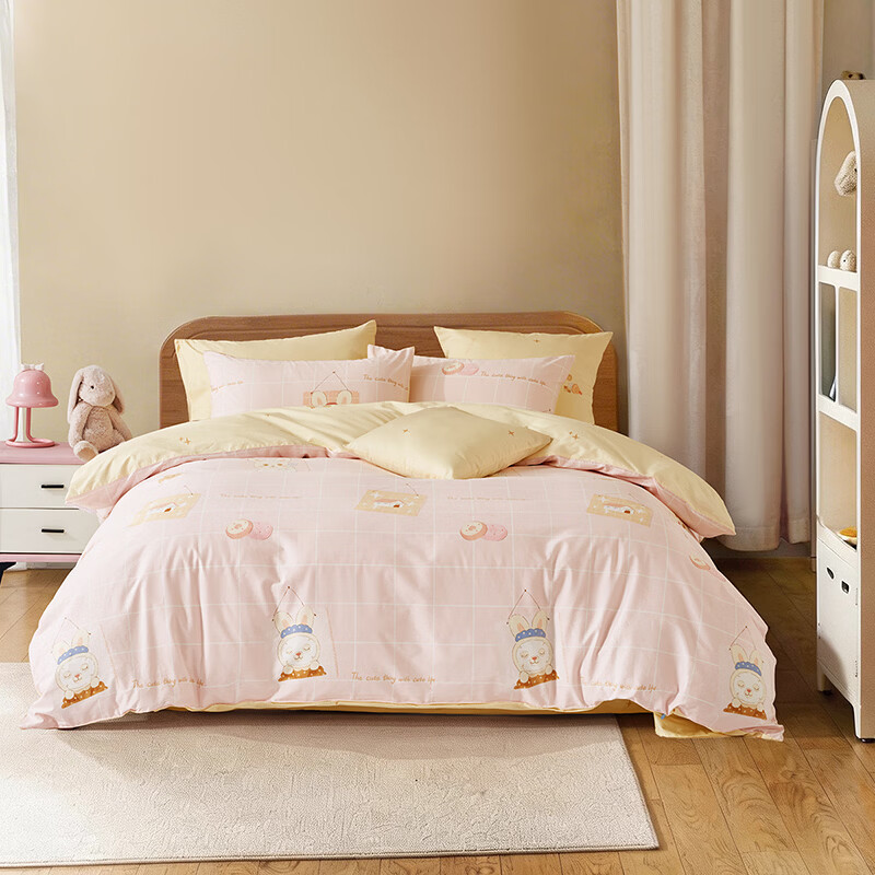 水星家纺四件套床上用品纯棉100%全棉婴幼儿A类儿童学生宿舍26年套件 兔兔的早餐 床单款 （被套150*210cm）