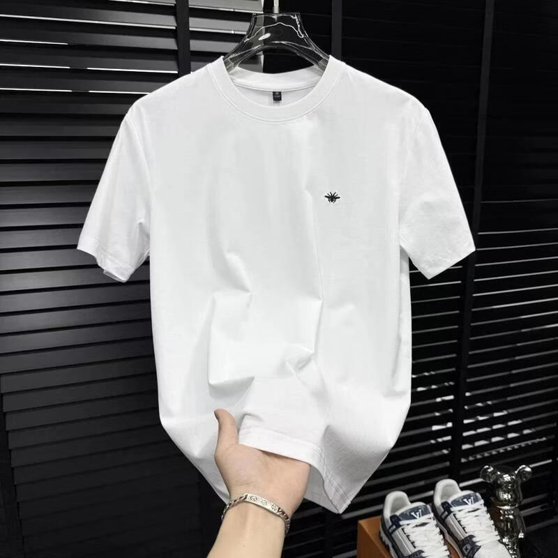 2026新款短袖小蜜蜂印花纯棉轻奢圆领T恤男女时尚休闲百搭夏季 白色 XL (推荐120-140斤)