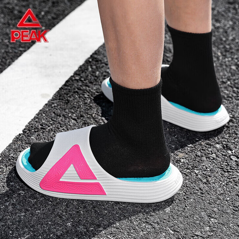 匹克（PEAK）态极运动拖鞋男夏季室内户外外穿防滑厚底拖鞋沙滩拖 白/玫红/绿 42