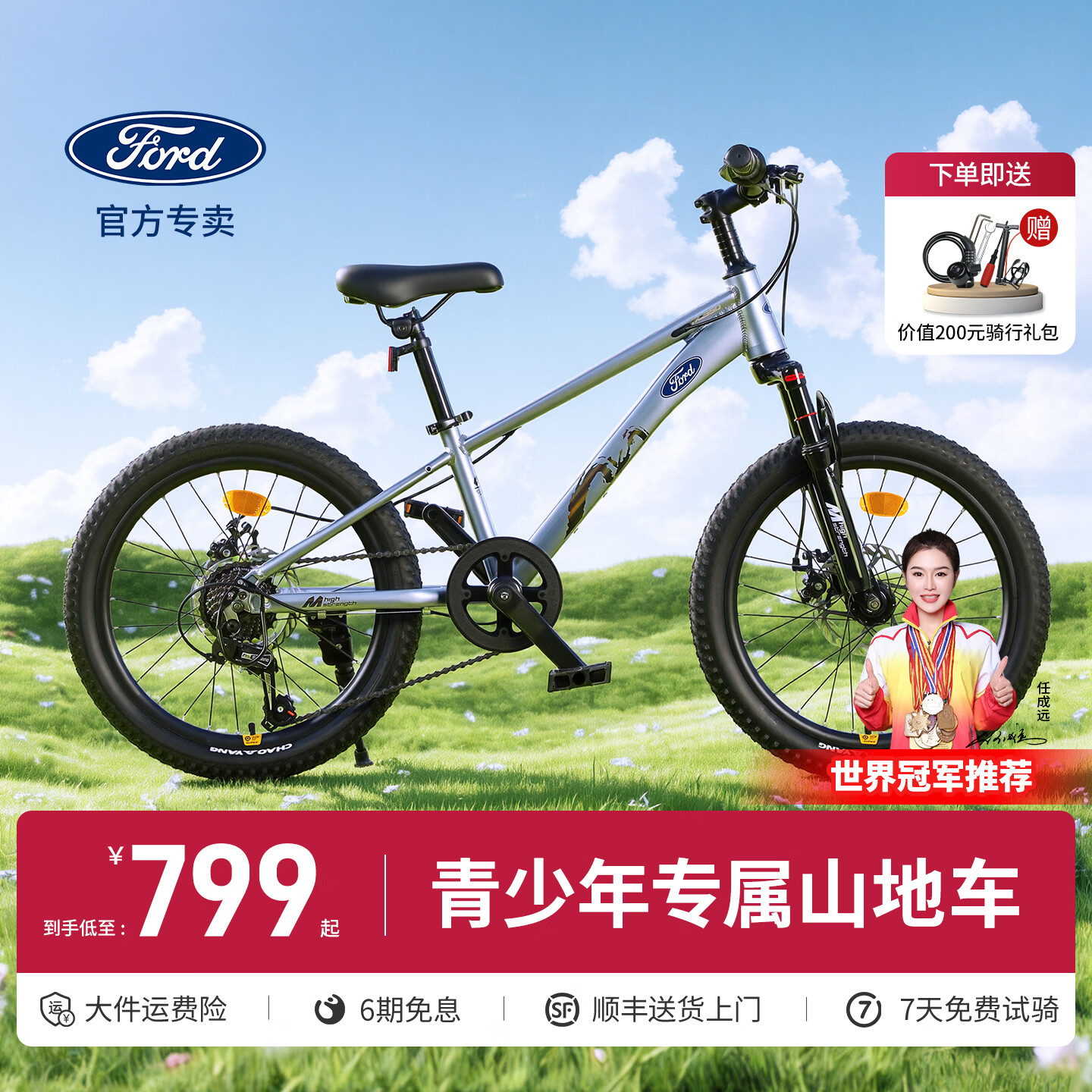 福特儿童自行车山地车男女学生脚踏车6-15岁童车TX550 20寸钛金灰