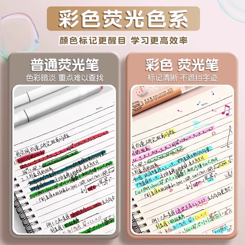 得力荧光笔抗晕染大容量彩色高颜值小学生专用划重点记号笔手抄报手账斜头荧光笔 碎冰冰系列3支丨黄+绿+紫