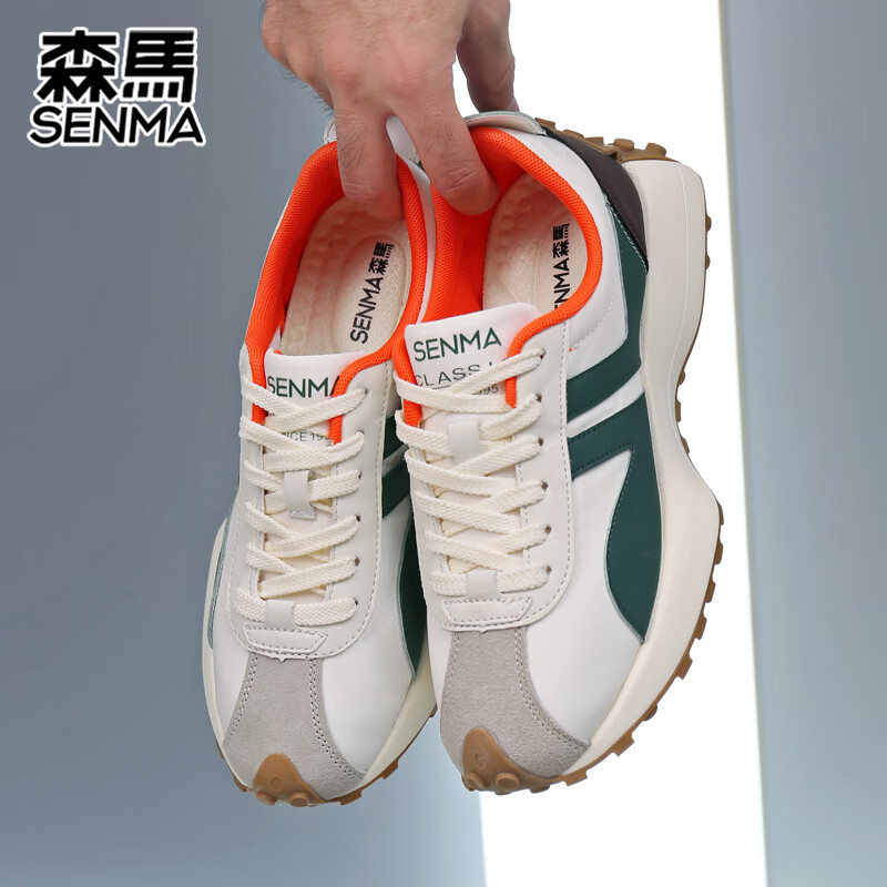 森馬（senma）男士厚底舒适跑步鞋低帮防滑轻便阿甘鞋时尚百搭休闲鞋 白绿 41