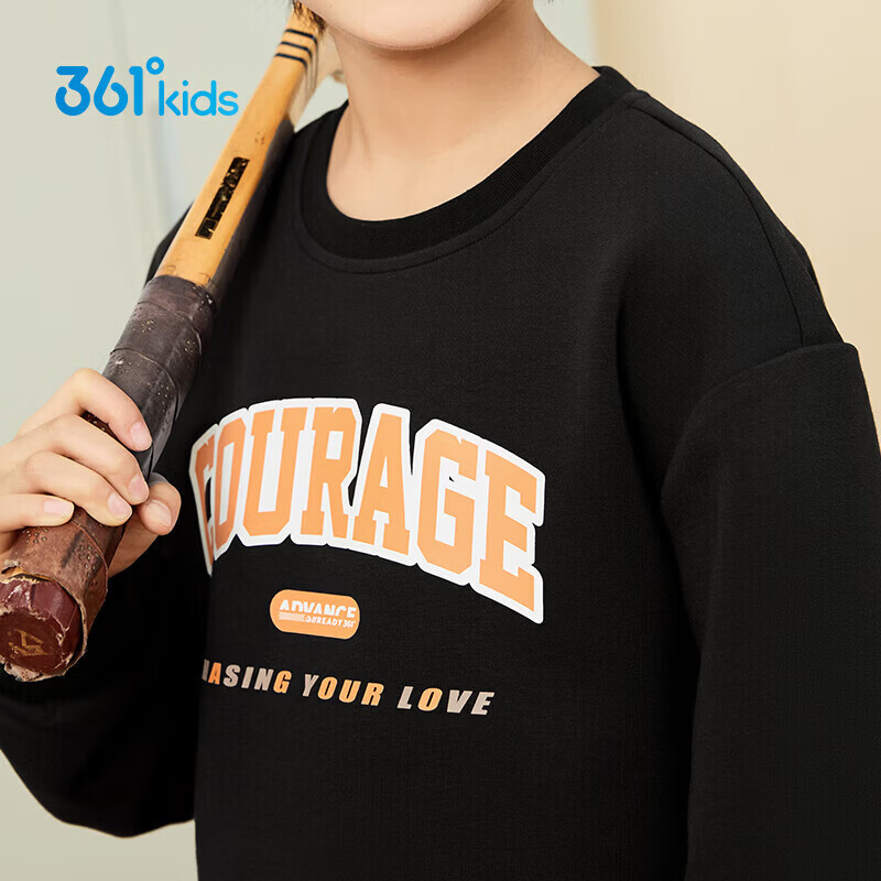 361°童装男童长袖针织套装儿童百搭年春秋新款女童圆领运动套装 经典黑/经典黑 110 cm