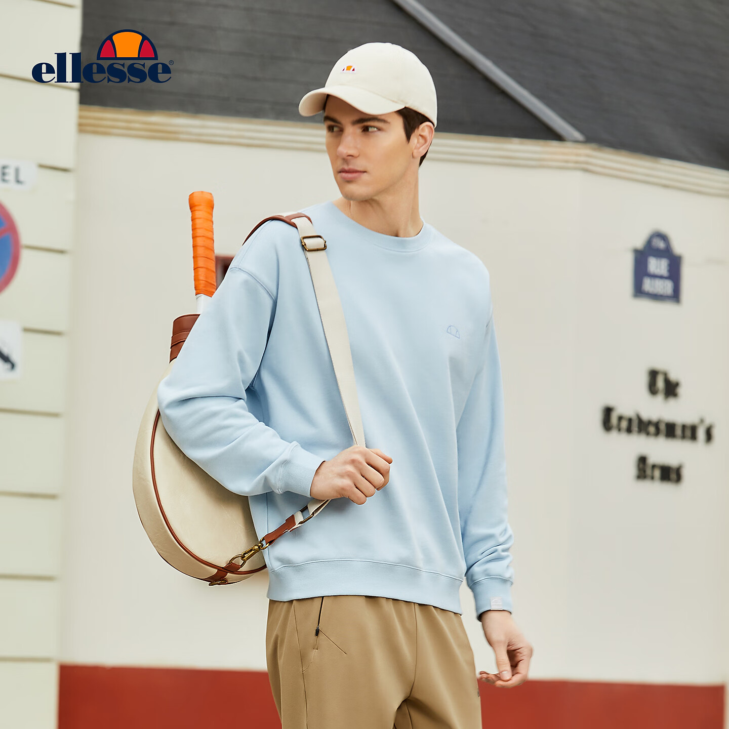 ellesse小贝壳情侣薄款卫衣男秋新款运动宽松上衣女 淡蓝色 XL