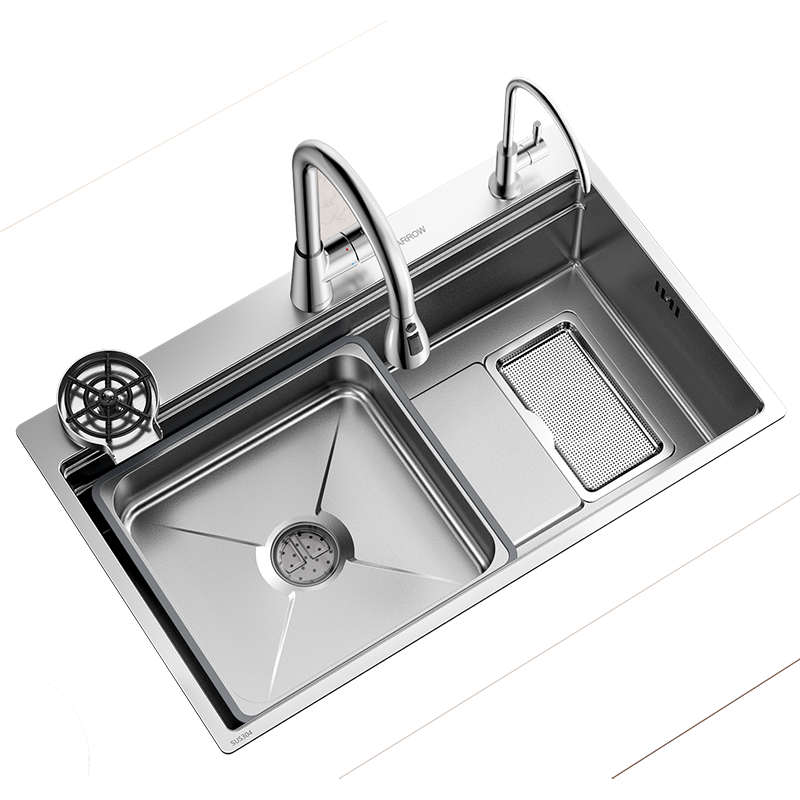 箭牌4MM加厚水槽大單槽廚房洗菜盆家用304不銹鋼雙導(dǎo)軌集渣槽
