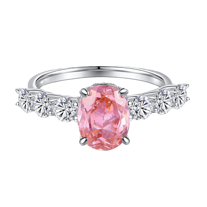 拉帕帕拉恰粉s925银戒指7*9培育高碳钻人工彩宝镶嵌 美号5号-港号10-11号-指围50