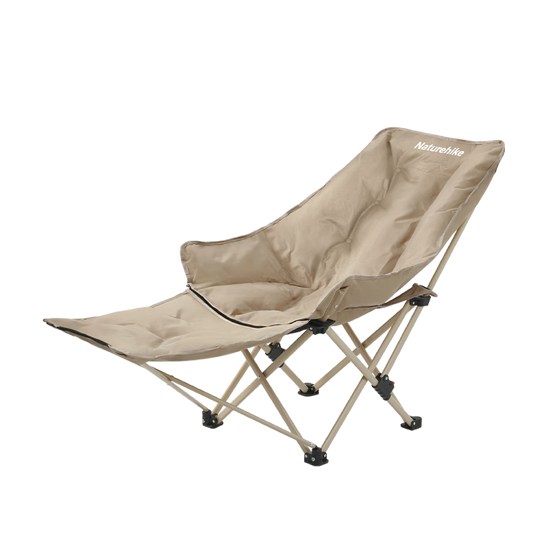Naturehike挪客海星月亮椅户外折叠椅加棉脚托躺椅加大加宽懒人沙滩椅露营椅 卡其色-加棉脚托款