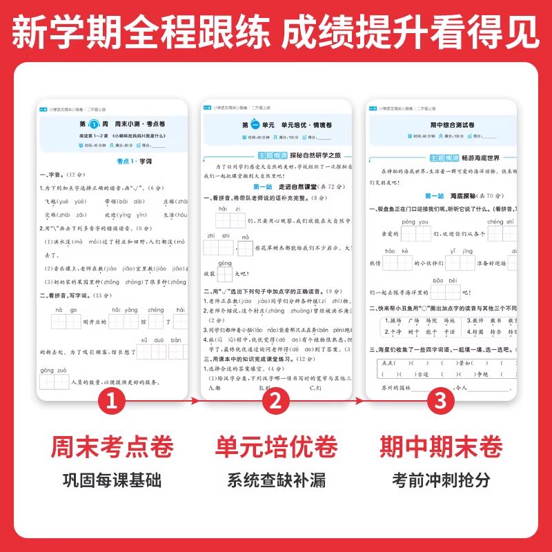 当当一本小学语文数学英语周末小测卷三四五六年级下册 2026小学生同步教材一周一测周末考点专项单元培优卷期中期末测试卷 语文周末小测试卷 三年级下册